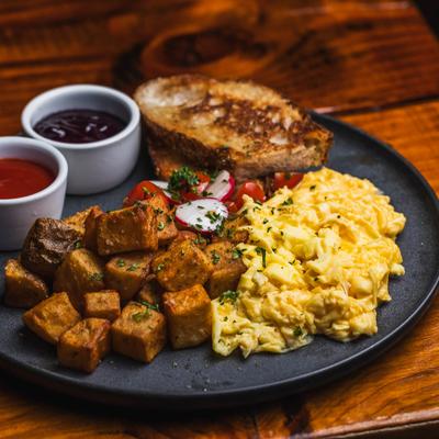City coffee breakfast plate.