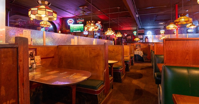 Cozy dining area with comfortable booths