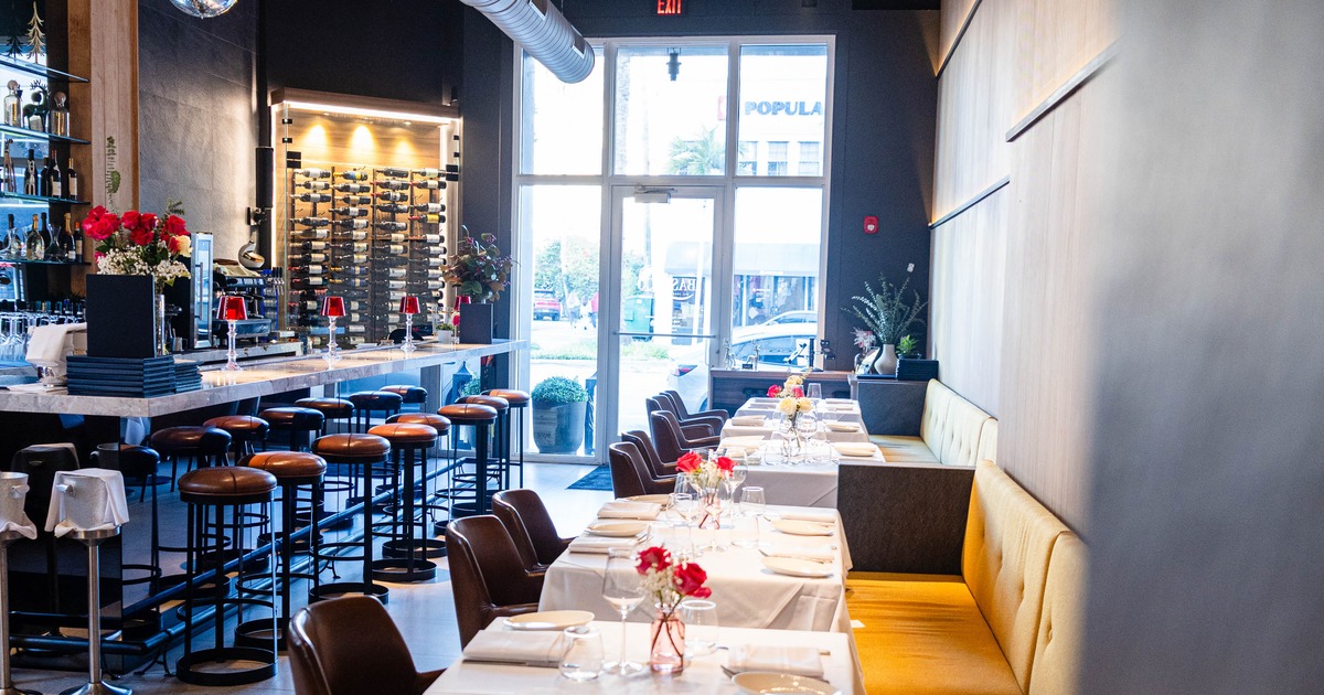 Interior, dining tables, and bar