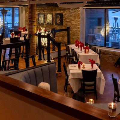 Interior, tables ready for guests.