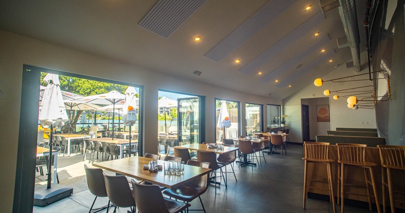 Interior, tables and chairs on the inside