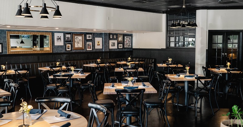 Interior, dining area, tables ready for guests