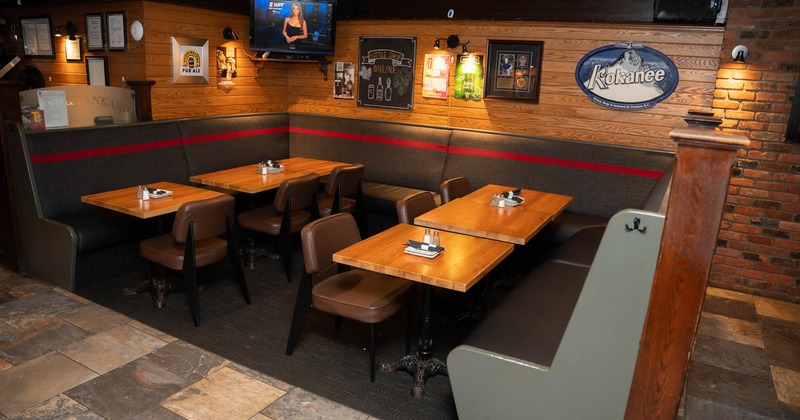 Interior, dining area, tables ready for guests