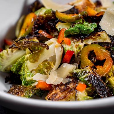 Roasted Brussels sprouts with vegetables and Parmesan