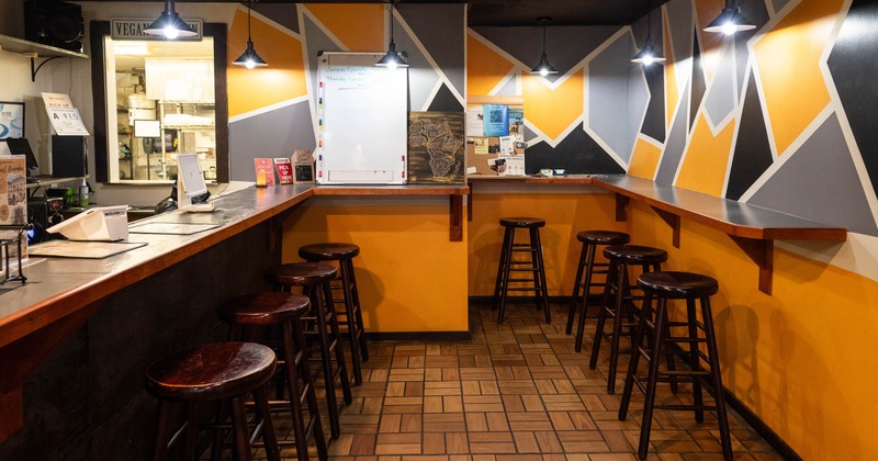 Dining space, bar stools