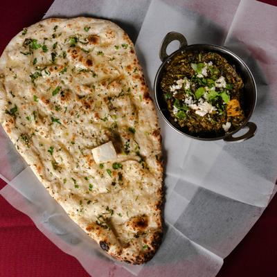 Spinach curry and naan bread.