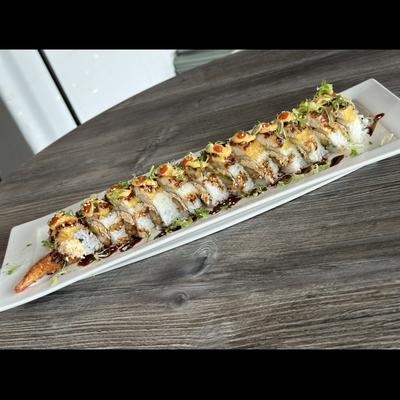 Rolls with coconut shrimp, crab, avocado, cucumber, yellowtail, spicy mayo, and eel sauce.