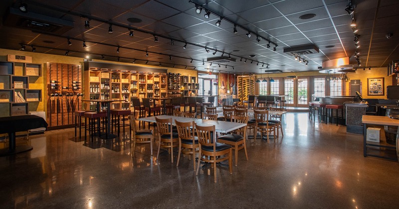 Interior, tables and chairs ready for guests