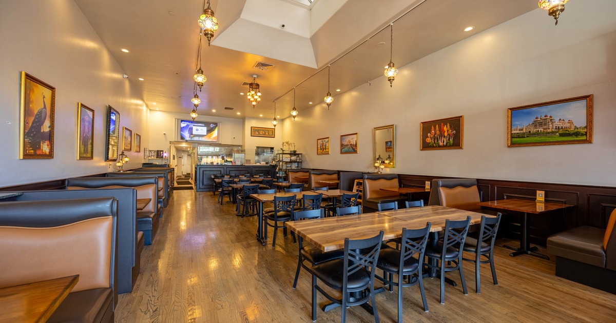 Interior seating area with pictures on the walls
