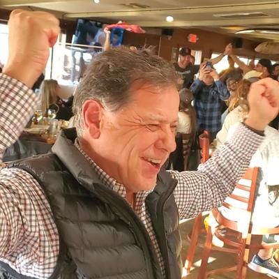 A customer cheering.