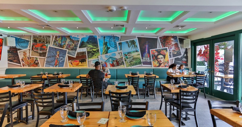 Interior, diner area, tables and chairs