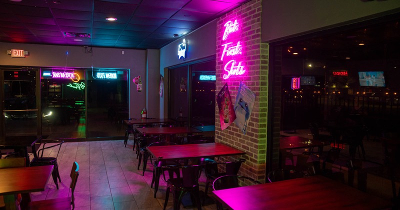 Interior, tables ready for guests