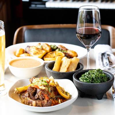 Various food, beer, and wine.