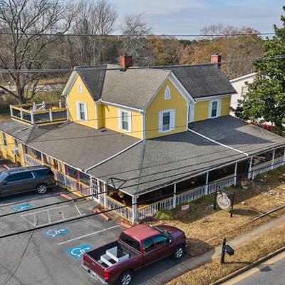 Restaurant exterior, aerial view.