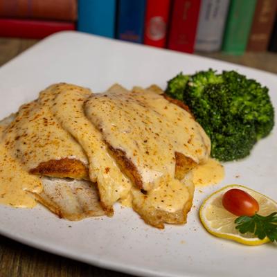 Crab Stuffed Flounder with Broccoli.