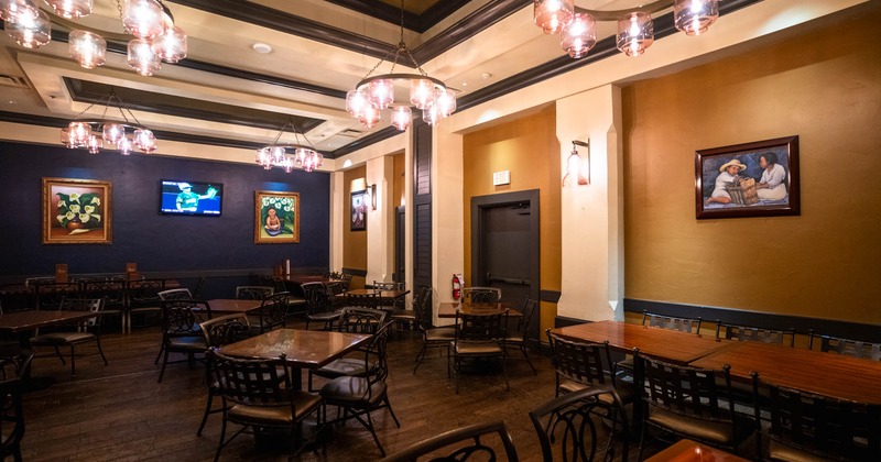 Dining room, tables, chairs