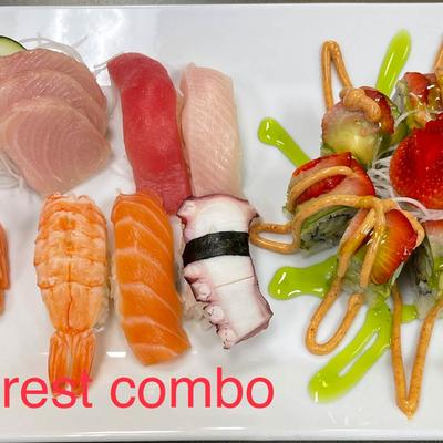 Everest combo platter with assorted sushi and sashimi.