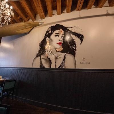 Interior, wall mural in seating area