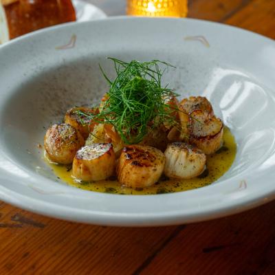 Seared sea scallops.
