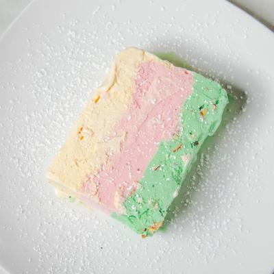 Served colorful ice cream.