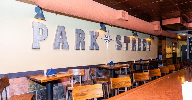 Interior, tables and chairs, wall decoration