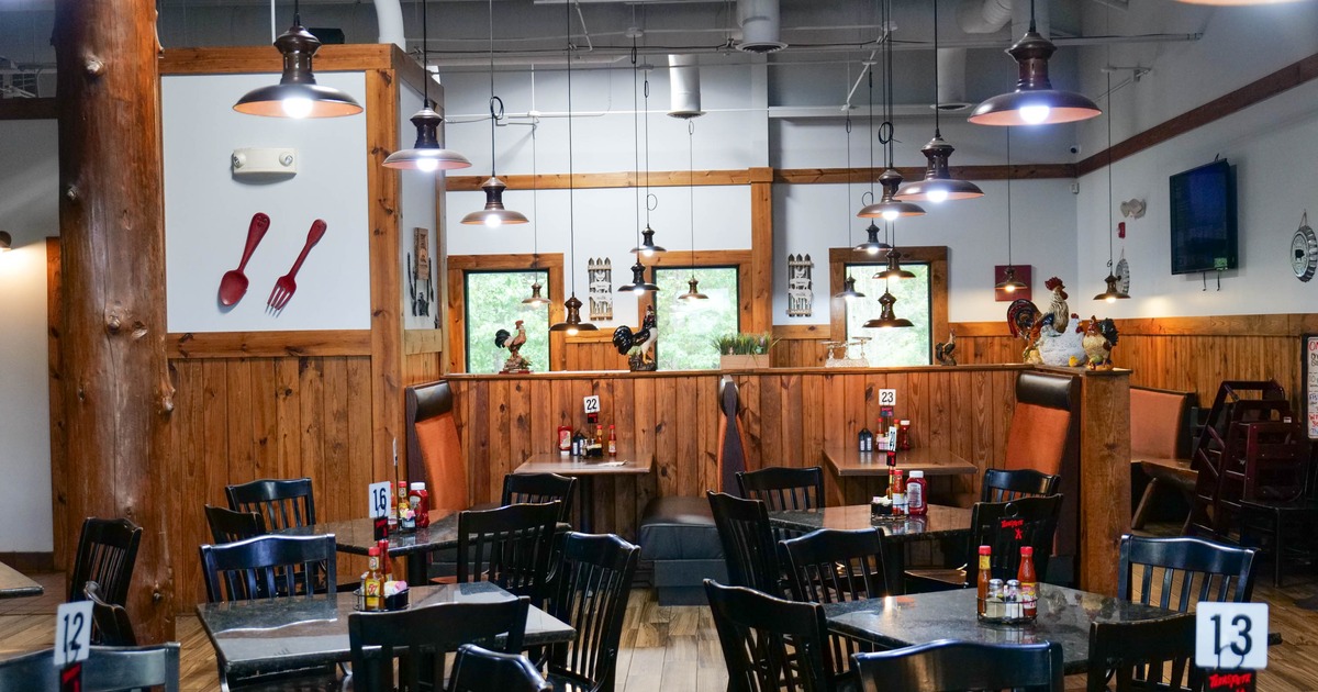 Interior, tables and chairs ready for guests