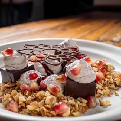 Chocolate-Hazelnut Cremeux with whipped topping.