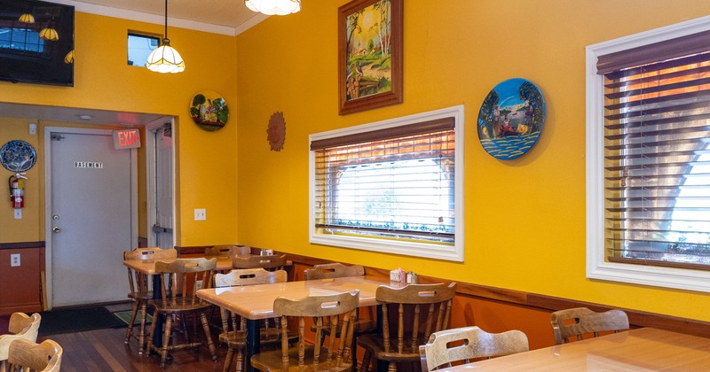 Diner area, tables and chairs