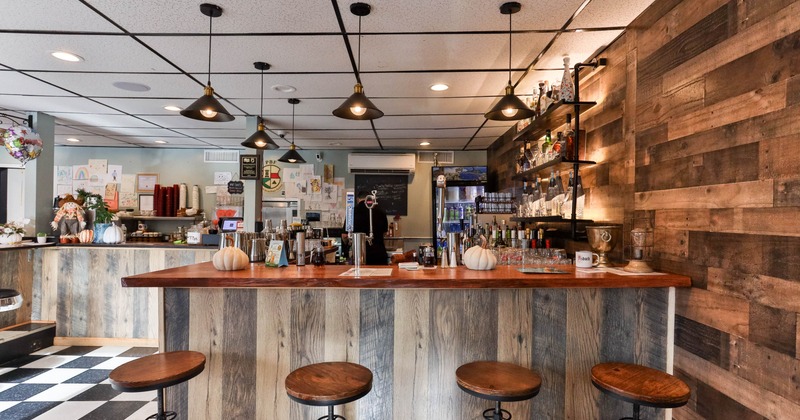Interior, seating area with bar waiting for the guests