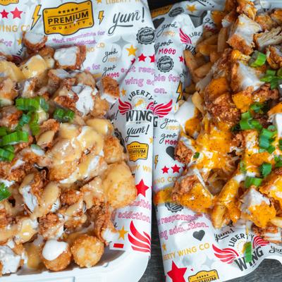 Loaded Fries and Loaded Tots, side view.
