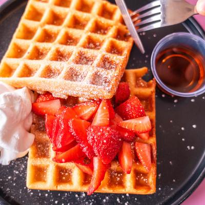 Waffles with strawberries.