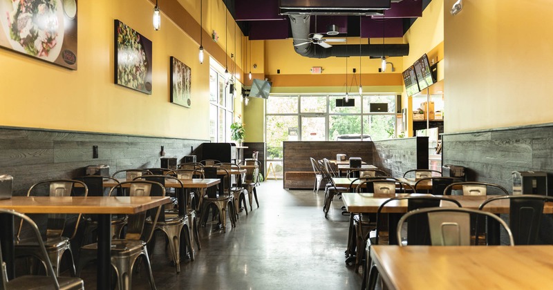 Interior, tables and chairs for guests