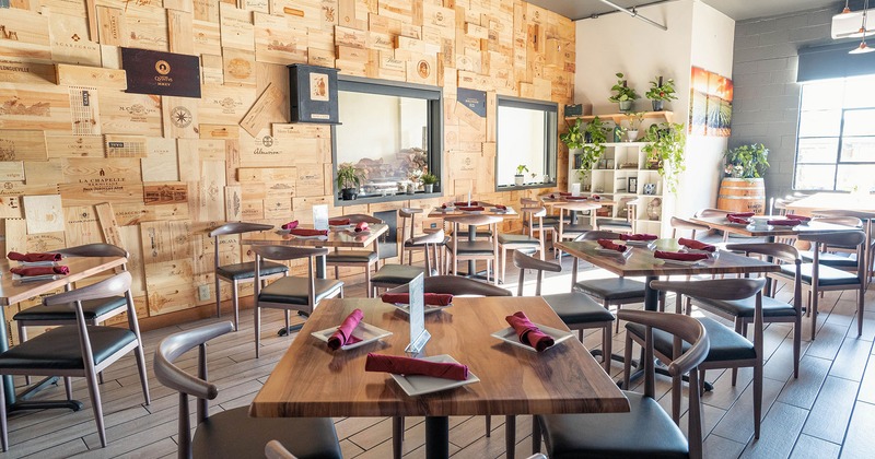 Interior, dining area, set tables ready for guests