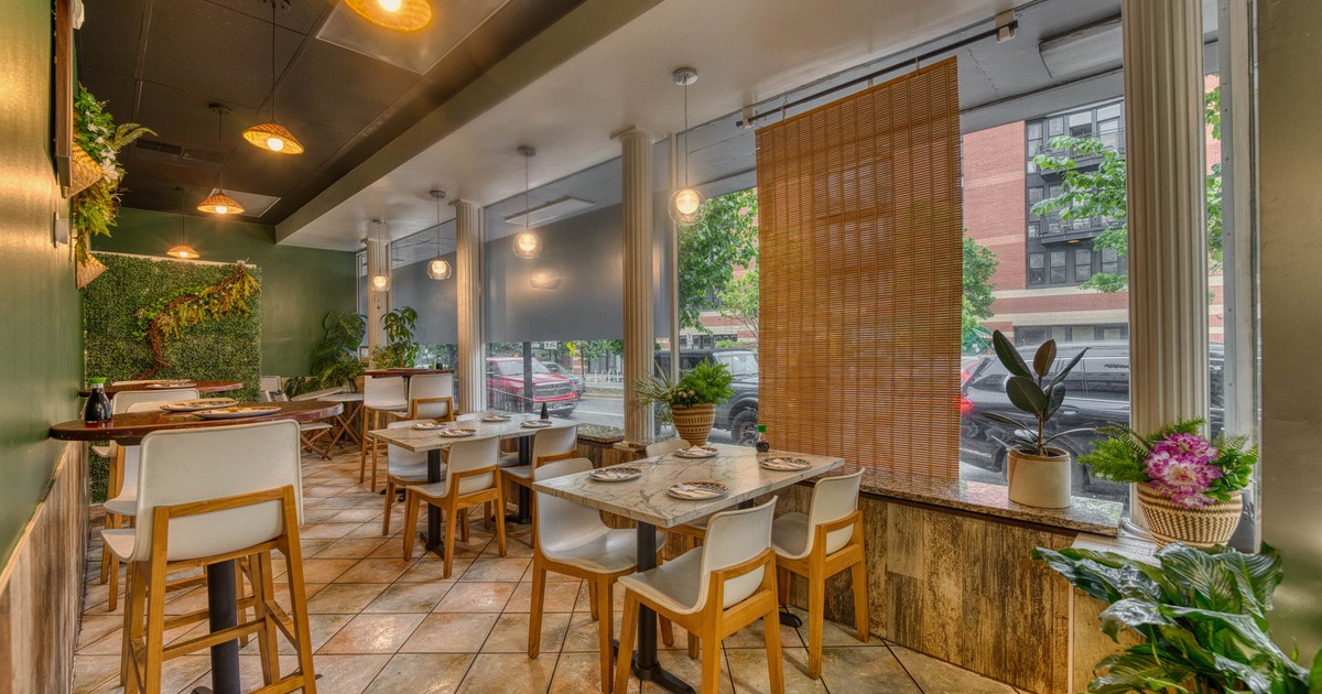 Dining space, tables ready for guests