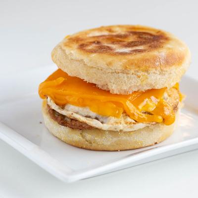 Sausage, egg and cheese on a homemade biscuit
