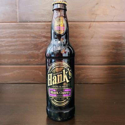 Hanks Gourmet Black Cherry Soda in a glass bottle.
