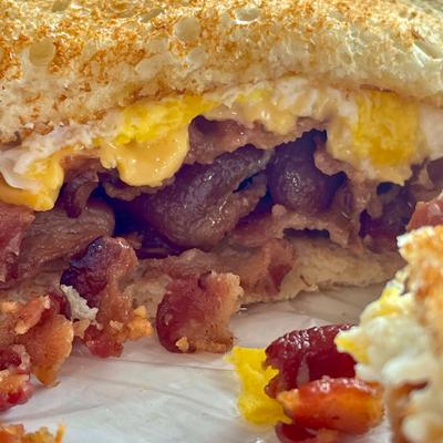 bacon, egg, and cheese sandwich.