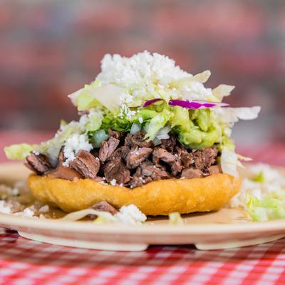 Sope with grilled steak.