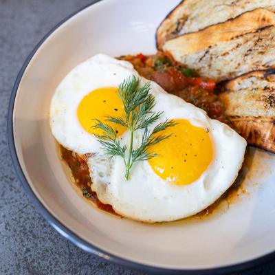 Two fried eggs, top view