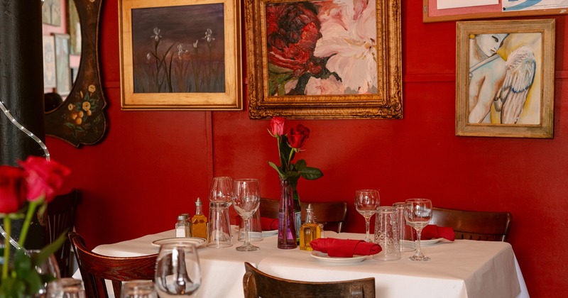 Dining table set for four guests