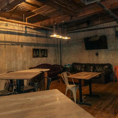 The interior, tables and chairs.