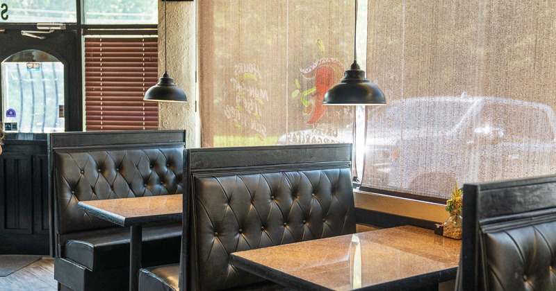Interior, dining booths near window
