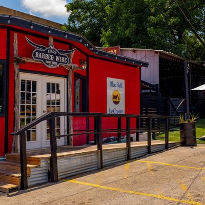 The exterior of Augie's Barbed Wire Smokehouse.