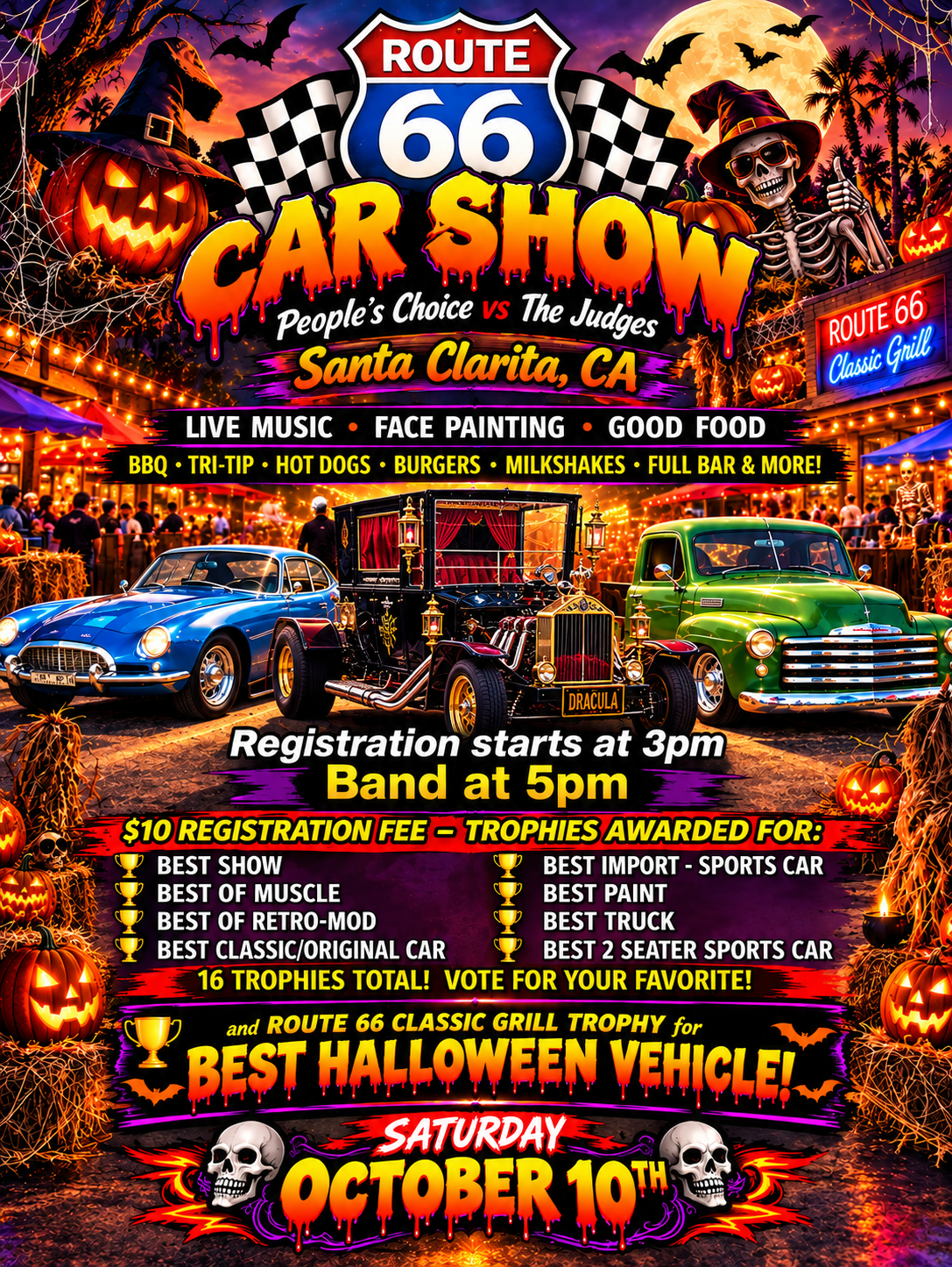 The SCV Rotary Club Car Show will be held Saturday October 10th starting at 3pm at Route 66 Classic Grill