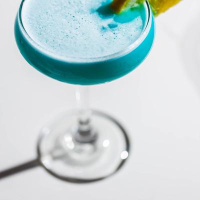 A glass of Blue Lagoon cocktail.