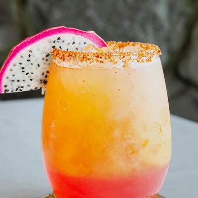Dragon Fruit Margarita, with tajin rim.