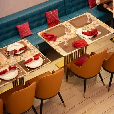 Overhead view of the dining area.