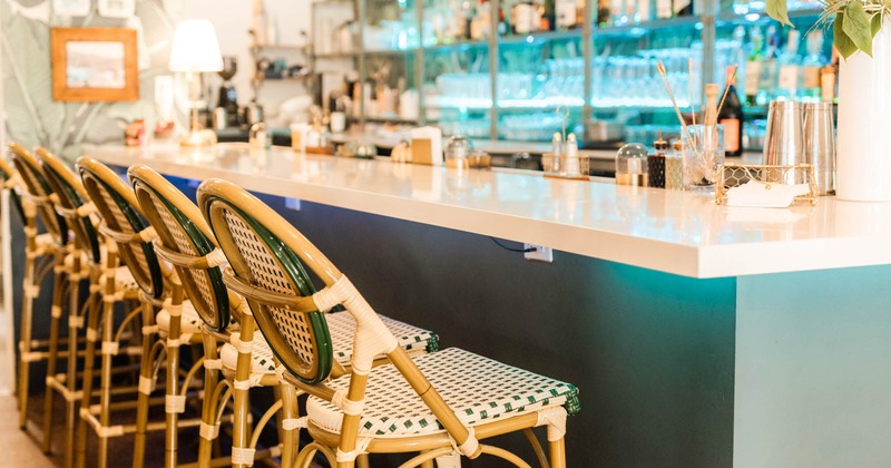 Interior, bar area, bar and bar stools