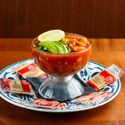 Shrimp cocktail, served.