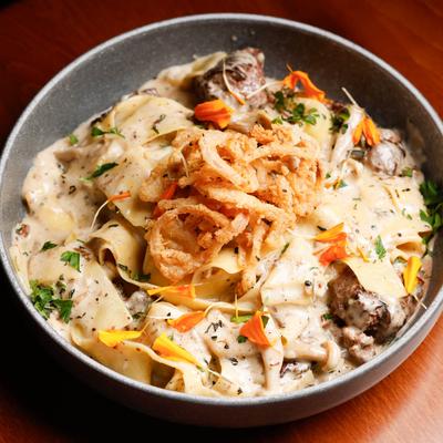 Wild mushrooms, filet tips, tartufata truffle cream sauce, pasta